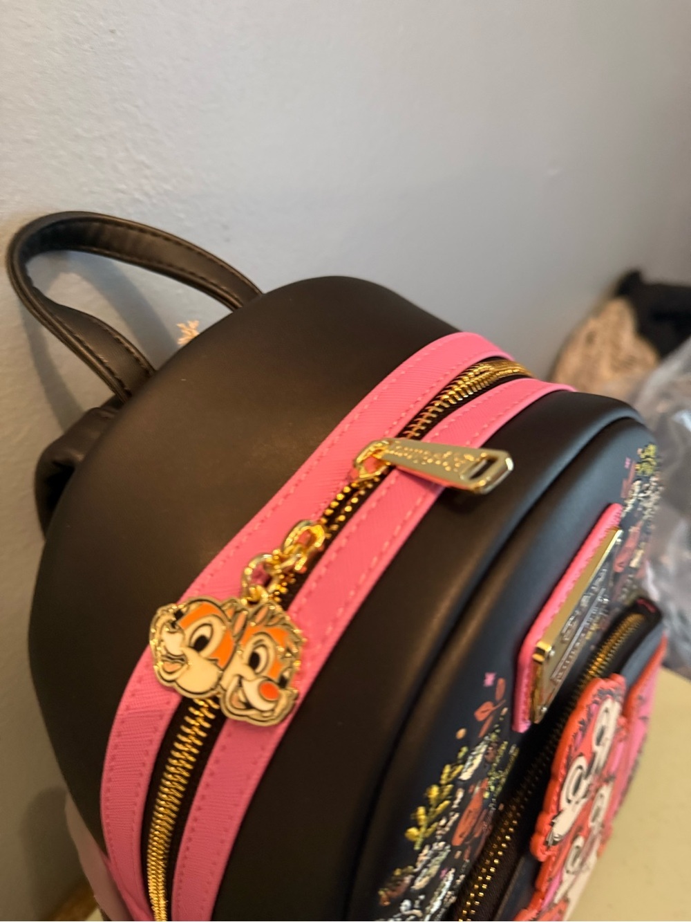 Loungefly Black & Pink Chip 'n' Dale Halloween Mini Backpack with Bat Wings - Picture 2 of 8